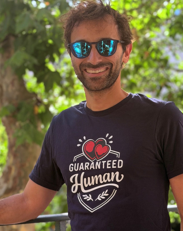 Raphael, 5'8" — Feeling the love in our black Lovestruck t-shirt, size S.