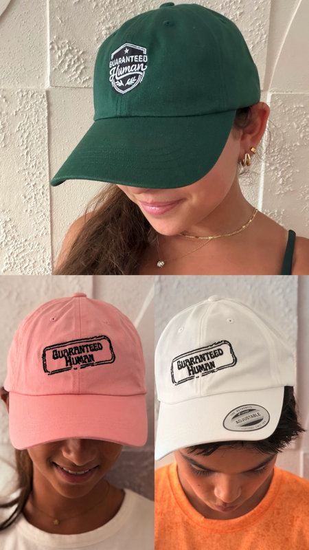 Laura & friends (12) — Friends who match together, laugh together — caps in Spruce, Pink and White.